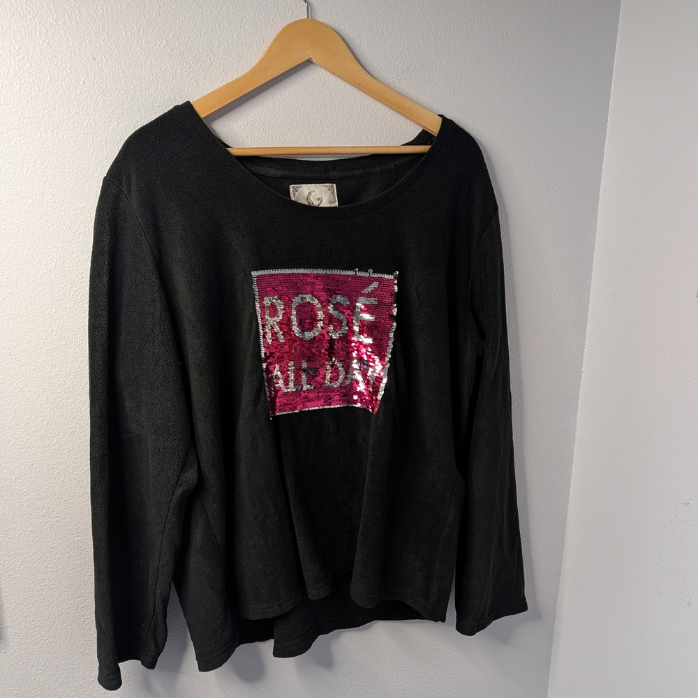 PJ‎ Couture Rosé All Day Sequin Top | Cozy Fleece Lounge Shirt | Size 2X